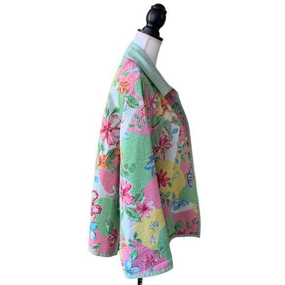 ALFRED DUNNER GINGHAM GRANDMA CORE FLORAL QUILTED BLAZER CARDIGAN KIMONO - Picture 5 of 14